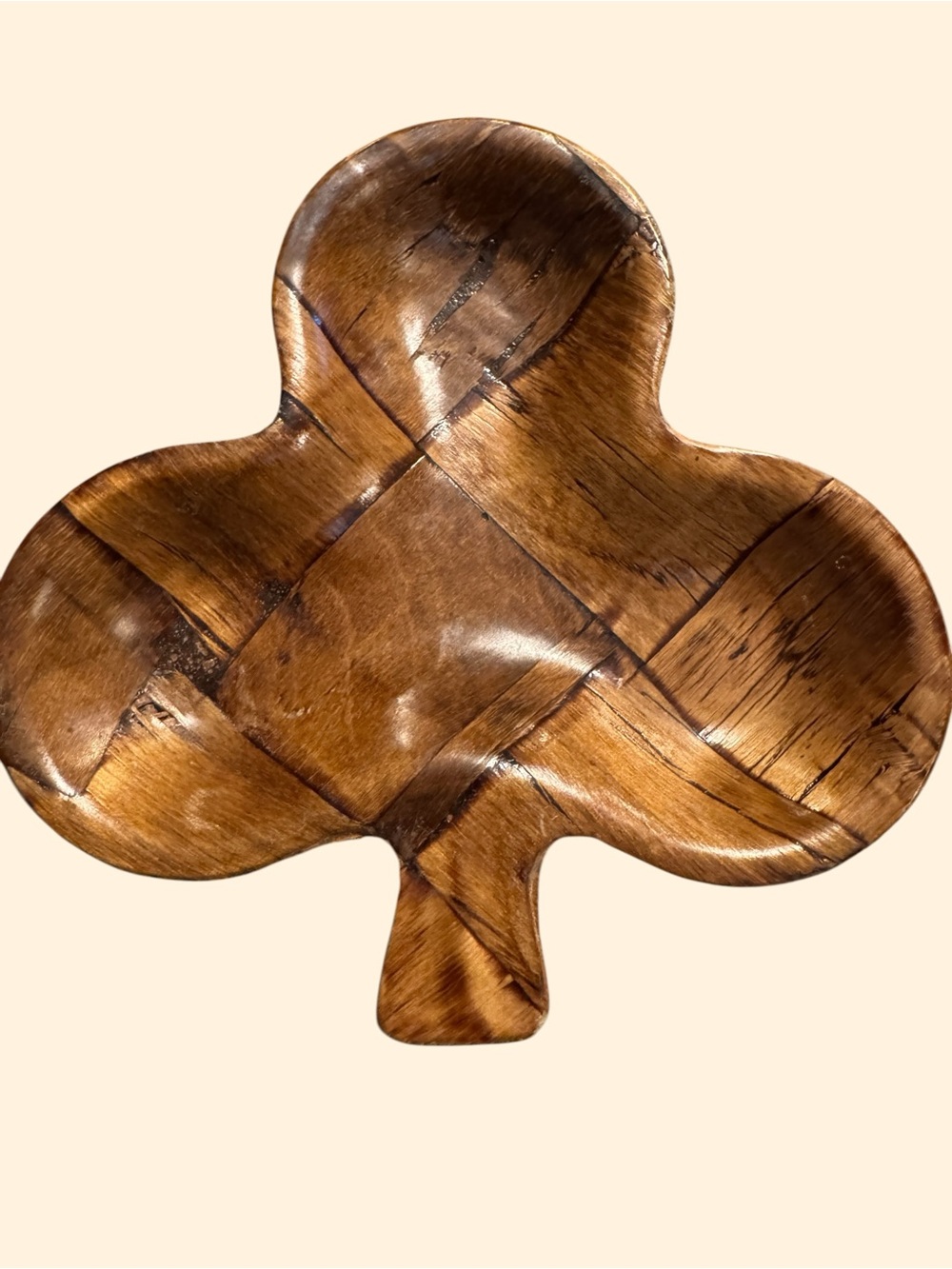 Vintage Made in Taiwan Wooden Shamrock Clover Divided Serving Bowl